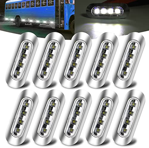 Biqing 10x Luce di Ingombro Laterale Bianco,12V/24V 4 LED Indicatore di Direzione Laterale Posteriori indicatori di Luce luci di Posizione Laterali con Cornice Cromata per Camion Caravan Trattore Bus