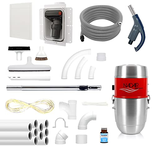 Pack Retraflex l'Aspirateur Qui Sort du Mur Complet à Monter Soi-Même avec Aspiration Centralisée NADAIR 600 Airwatts 22L, Flexible, Brosses et Accessoires (9 ML)