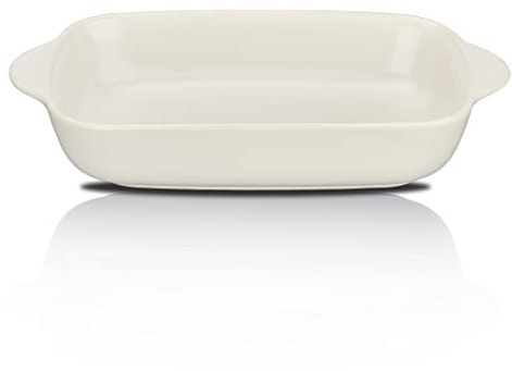 CHILDIKE Matte Ceramic Small Baking Dish, Rectangular Bakeware with Double Handle, Roasting Lasagna Pan, 19 x 13 cm, White