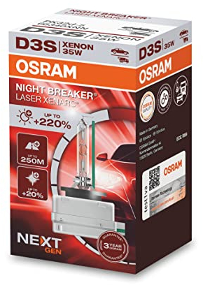 OSRAM XENARC NIGHT BREAKER LASER D3S Next Generation, +220% di luce, bulbo HID allo xeno, lampada a scarica, 66340XNN,scatola pieghevole (1 lampada)