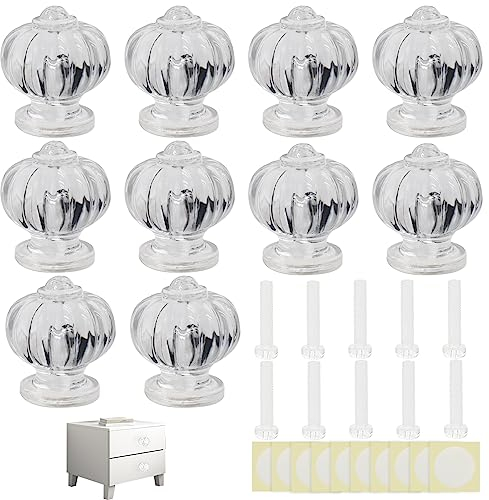 JNWYH 10 Stücke Möbelknöpfe, Acryl Knäufe mit 10 Schrauben und Doppelseitiges Klebeband für Wohnzimmer,Küche,Kommode,Schublade,Schranktüren(Klare)