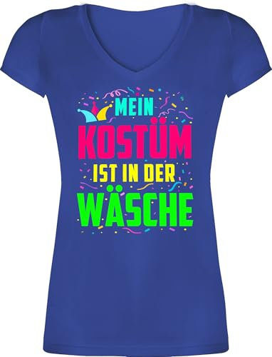 T-Shirt Damen V Ausschnitt - Karneval & Fasching - Mein Kostüm ist in der Wäsche I Fastnacht I Fasnacht I Fasnet - L - Blau - faschingsshirt karnevalsshirts Faschings bunt t-Shirts