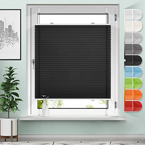 Sanfree Plissee ohne Bohren Klemmfix Plisseerollo Blickdicht Schwarz B95 x H120cm Plissees Jalousien Sichtschutz und Sonnenschutz Rollo für Fenster & Tür