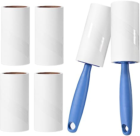 Rouleau adhésif, Rouleau adhésif très Collant pour enlever Les Peluches et Les Poils d'animaux des vêtements, des Cheveux, des Poils de Chat et de Chien (2+6)