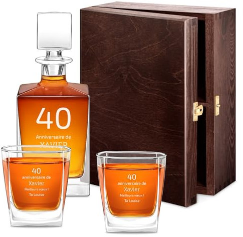 Maverton Service à whisky personnalisé - Ensemble de Carafe Whiskey + 2/4 / 6 verres avec gravure pour homme - accessoires pour lui - pour anniversaire - pour gentleman - anniv - Anniversaire