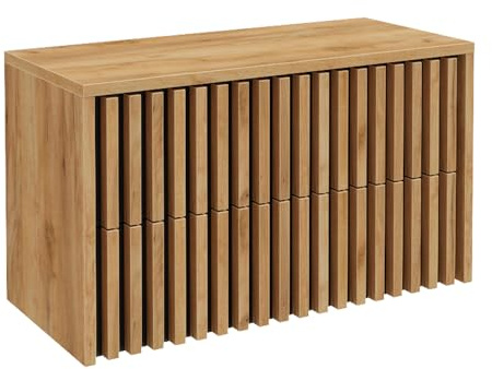 Lomadox Waschbeckenunterschrank 100 cm Eiche Nb. Lamellenfronten, Waschtisch - Unterschrank für Aufsatz-Waschbecken B/H/T: 101/62,5/45,5 cm