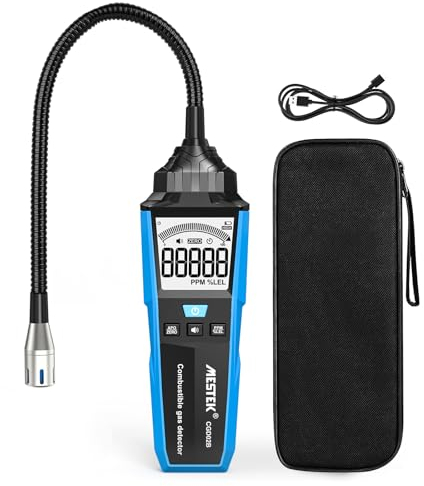 Detector de Gas MESTEK Natural Detector de Fugas de Gas Butano Propano Metano Ciudad LPG LNG Combustible Gas Sensor Portátil Alertas Sonoras y De Pantalla Recargable para Ciudad Cocina Garaje