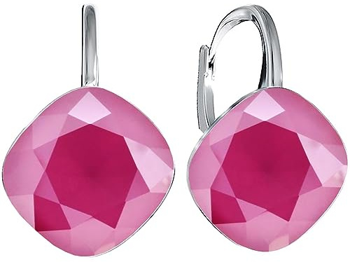 Rhombus Raute Damen Hängen Ohrringe Silber 925 mit Marken Kristalle Zirkonia - Schmuck Echt Silberne Hängende Ohrhanger für Frauen und Mädchen - Hängeohrringe Ideal Geschenk (Peony pink)