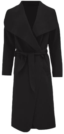 Women Long Waterfall Italian Duster Coat, Ladies Long Sleeve Oversized French Belted Trench Open Jacket, Adult Celebrity Winter Cardigan Cape With Pockets UK Plus Size 8-22, (Black-12-14)
