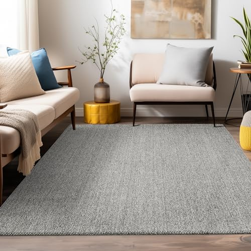 Teppium Moderner Kurzflor Teppich Wohnzimmer 250x350 (240 x 340 cm) Grau - Dekorativer Cut-Loop Schlingenteppich, Langlebig, Robust, Schlingenflor - Ideal für Schlafzimmer und als Küchenteppich