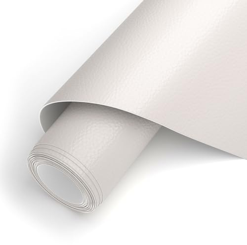 AYSOW Cuero Adhesivo para Tapizar 42 x 150cm, Parche Polipiel para Reparación de Sofá, Asiento de Coche, Muebles, Chaquetas (Blanco)