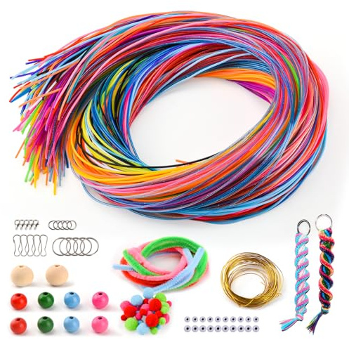 295 Pezzi Kit di Fili per Scooby Doo, Scooby Doo Fili 20 Colori Scubidu Brillantini con portachiavi, ganci, perline di legno, pom poms, filo e pulitore per pipa per Creare Braccialetti, Collane