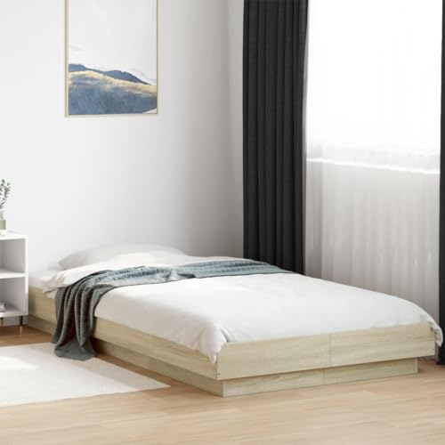 Faroom Holzbett Futonbett Bett 90x200 cm mit LED-Beleuchtung Bettrahmen Holzwerkstoff Einzelbett Doppelbett Bettgestell Sonoma-Eiche