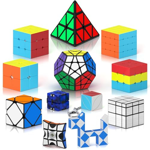 ROXENDA Zauberwürfel-Set 2x2, 3x3, 4x4 Pyramide Cube Bundle 12er-Packs | mit Tutorial,1x3x3 Spinner Skewb Ivy Dino Puzzle Cube,Fast Cube Collection,für Anfänger und Fortgeschrittene & Kinder