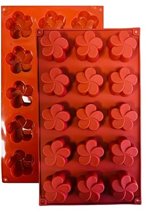 FUNCLIC Moule Silicone Antiadhésif, 1 Moule Fleur Frangipanier, Pâtisserie pour Muffins, Brownies, Gâteaux, Pudding, Glaçons, Gelée, Quiches (29 x 17 cm) – 15 cavités