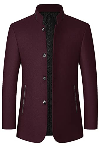 Herr trenchcoat vinter affärer smal passform jacka kort herr ullrock stativ krage enkel bröst ytterrock med fickor enfärgade långärmad vindjacka ytterkläder vardagsjackor, a, XL