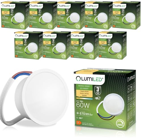 Lumiled Modul LED INSERT 7 W (Entspricht 60 Watt), extra flach spot, 670 Lumen, Warmweiß 3000K, 120 Grad Abstrahlwinkel, Ra>80, Dimmbar, Leuchtmittel, Keramik, 10-er Pack