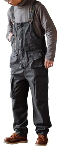 Rexcyril Salopette da uomo, vestibilità larga, casual, da lavoro, alla moda, leggera, sciatta, con tasche cargo