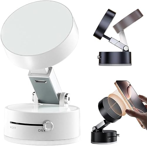 Kdely Vacuum Suction Magnetic Phone Holder, 2025 New Magnetic Suction Phone Mount, Foldable and Retractable Double-Sided Magnetic Phone Holder for All Phones (White)