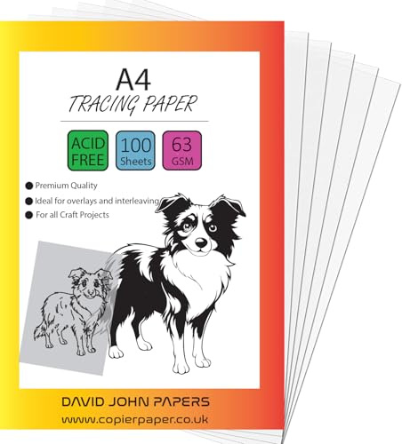 DJP Transparentpapier, A4, 63 g/m², 100 Blatt, durchscheinendes Transparentpapier für Schnittmuster, Zeichenüberlagerungen, säurefrei, hohe Transparenz, technisches Zeichenpapier zum Zeichnen,