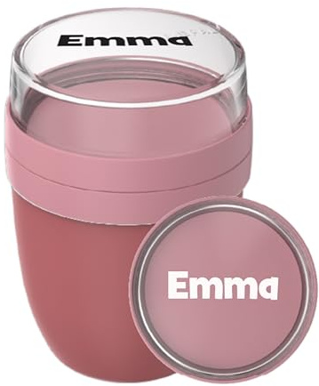 Mepal Müslibecher To Go mit Namen - Personalisierte Joghurtbecher - Lunchpot Ellipse Mini - To Go Becher - Geeignet für Gefrierschrank, Mikrowelle & Spülmaschine - 300 ml + 120 ml - Vivid mauve