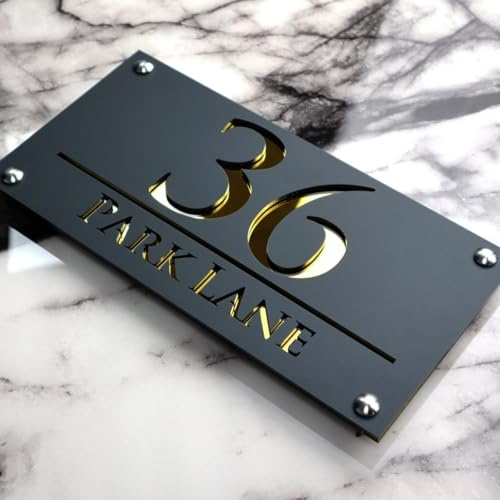 Personalisiertes, modernes Hausnummernschild, personalisiertes Adressschild, individuelles Acryl-moderne Hausnummernschild, Adressnummernschild (Graugold)