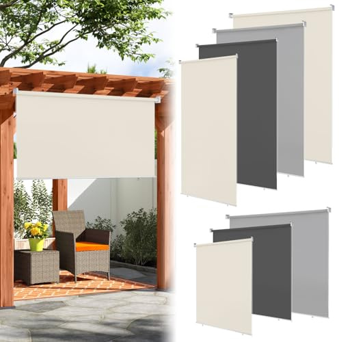 ISOISL Lot de 2 stores verticaux 140 x 140 cm - Protection solaire - Protection UV - Pour balcon, terrasse, jardin - Beige