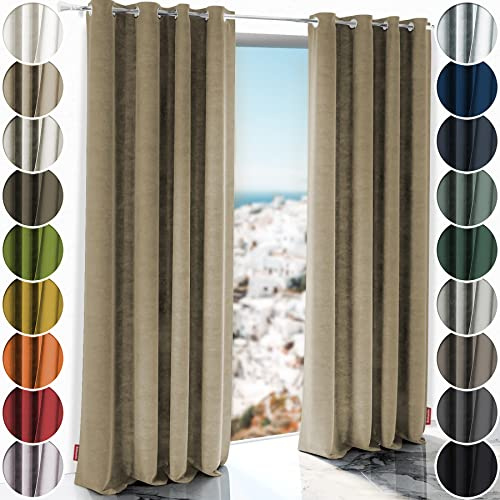 Schuette® Verdunkelungs-Vorhang Gardine mit Ösen ● Millenium Velvet: Brown Teddy (Beige) ● 130x130 cm Höhe x Breite (1 Stück) ● Knitterfrei Pflegeleicht Thermo Blickdicht & stark Abdunkelnd