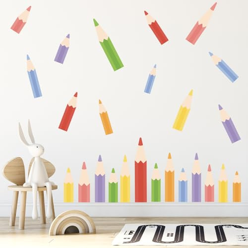 Fufuquare DIY Cartoon Bleistift Wandtattoo Entfernbare Vinyl Schreibwaren Wandaufkleber für Kinderzimmer Kopfleisten Kindergärten