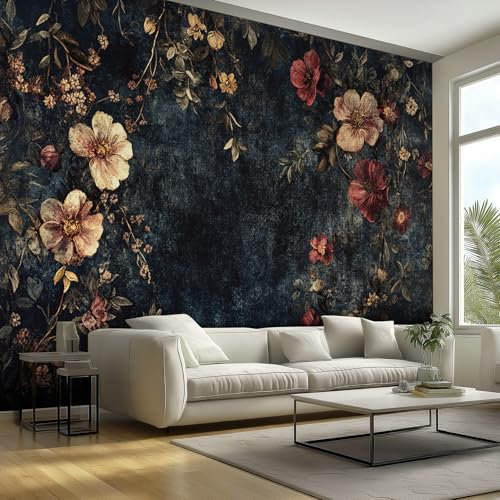 NOGAWA Papier Peint Motif Floral Vintage, 3D Panoramique Papier Peint xxl Fleurs, Papier Mural Decoratif Pour Salon, Chambre, Tapisserie Murales, Décoration Murale 350x256cm
