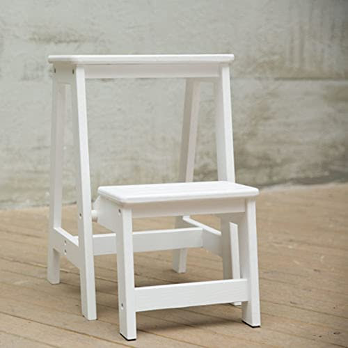 Taburete de Madera Plegable de 2 Niveles, Taburete de Escalera portátil, Banco de Zapatos de Madera, Estante para Flores, Estante Decorativo para el hogar, Escalera para Subir, Color Blanco