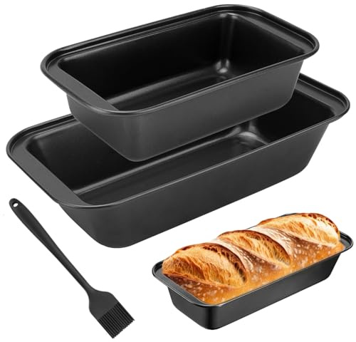 VAIGU:OA 2 Stk Rechteckig Brotbackform - Brot Brotbackformen mit Antihaftbeschichtung Karbonstahl Königskuchenform Kuchenform 29,5 x 13 x 5,8cm und 20,5 x 11 x 5,6cm Klein Kuchen Backform, Schwarz