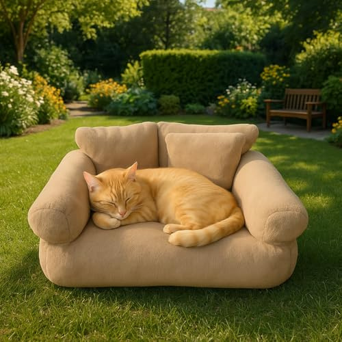 Roxlin Katzenbett kleines Hundesofa Flauschig und waschbar Katzensofa Hundebett für Katzen, weich Katzenbett katzencouch mit Rutschfester Unterseite (Camel, XL)