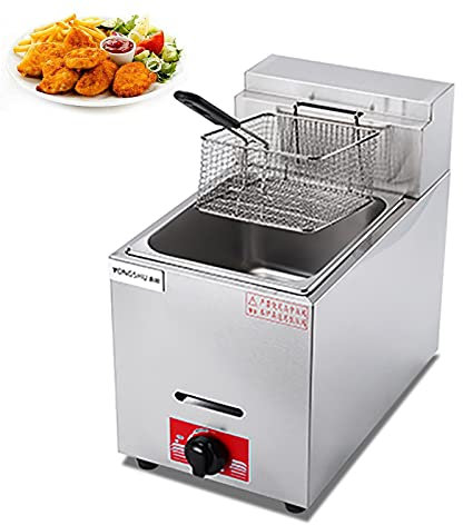 Friteuse à gaz en acier inoxydable de 6 L/12 L, frites au poulet frit, friteuse commerciale avec panier et couvercle pour cuisine et restaurant