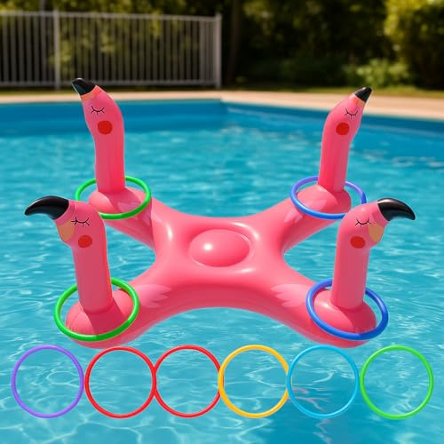 Shyllin Jeux Piscine, Jeux Piscine Enfant, Jeu d'adresse de Lancer Flamant Rose, Jouet Gonflable Piscine, Jouet de Piscine Ring Toss Game pour Fête de Pool Plage Jardin Summer Party (Flamant Rose)