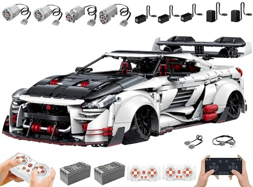 Technik Auto für Nisan GT-R, Mit Motoren Set, Modellauto-Bausatz im Maßstab 1:8, Klemmbausteine Rennauto Modellbausatz aus 3939+ Teile, Sportwagen Sammlerstück für Autofans (Ohne Originalkarton)