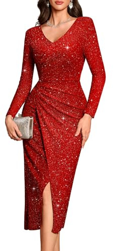 Bbonlinedress Vestido largo formal de lentejuelas para mujer, para cóctel, graduación, fiesta de noche, Rojo, M