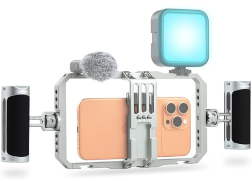 Leftfoto Universal Aluminum Phone Stabilizer Cage Smartphone Video Rig with Dual Handles for iPhone 17 Promax1615 Mini Pro Max 8 Plus for Samsung for Huawei Mate,for Vlogging/Video Shooting