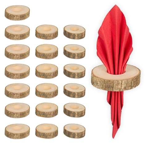Relaxdays 60 x Serviettenringe, Holz mit Rinde, HxD: 2 x 7 cm, Serviettenhalter, Papier- und Stoffservietten, Natur