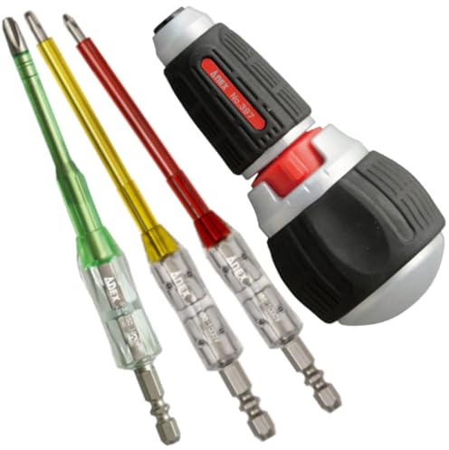 ANEX Electrician’s Speed Ratchet Screwdriver Set – 1 Handle & 3 Insulated Bits, Safe up to 1000V