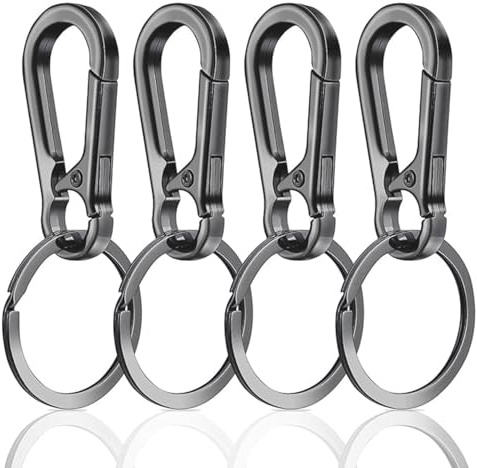 YOGAZEN 4 Stück Karabiner Schlüsselanhänger, Karabinerhaken Klein Metall Schlüsselkarabiner,Schlüsselring mit Karabiner für Aufhängen im Rucksack, Autoschlüssel (Mattes Gun Black)