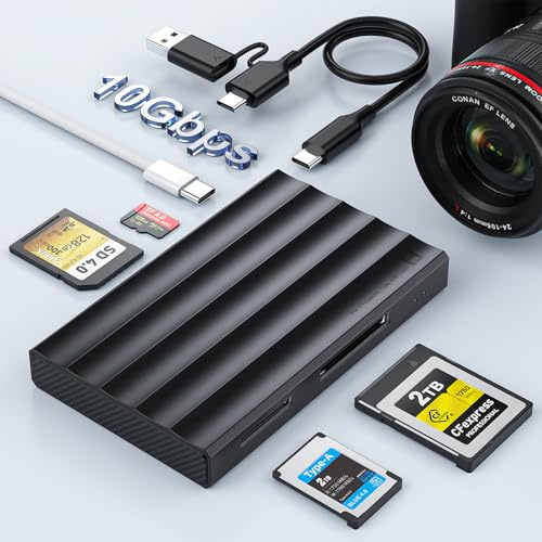 Lector CFexpress Tipo B/CFexpress Tipo A + TF + SD4.0 UHS-II, 5-en-1 10Gbps USB 3.2 Gen2 Lector Tarjetas cfexpress Tipo b con USB-C, Plug & Play Lector CF Express para Windows/Mac/Linux/Android