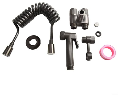 Pulvérisateur de bidet portable pour toilettes avec double vanne de contrôle 1 en 2 sorties, kit de pulvérisation de nettoyage en laiton haute pression pour l'hygiène personnelle et le lavage, gris