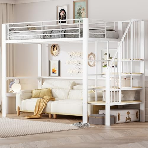 Zravenna Etagenbett Hochbett 90 x 200 cm, Rausfallschutz Kinderbett, Metallbett mit Stabile Konstruktion, Stauraum unter dem Treppe, für Kinder und Jugendliche, Schwarz