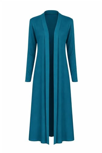 SXME MIGHT SAY Women’s Maxi Long Cardigan – Ladies Collared Full Sleeve Coatigan, Floaty Open Front Longline Cardigan Jacket for Casual & Winter Wear UK (UK, Numeric, 24, 26, Regular, Regular, Teal)