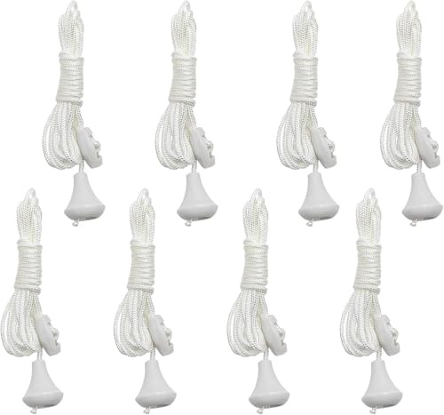 Cagrin 8pcs Replacement Pull Cord for Ceiling Switch, 1.5m | White Nylon Light Pull Cord String, Spare Bathroom Ceiling Light Switch Rope for Toilet and Bedroom