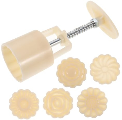 SWETRACE Stampo per Mooncake Manuale 3d in Abs Bianco, Set 6 Pezzi Funzione Tagliabiscotti per Cucina e Creazione Fondant