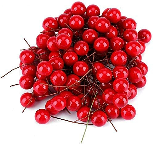 Socialme-EU 100pcs Decoración Flor Roja Artificial de Sala de Estar de Navidad Baya de Acebo Cuelga Ornamentos