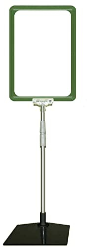4 Plakatständer DIN A4 Rahmen grün, Teleskopständer höhenverstellbar bis 580 mm mit Teleskoprohr ALU Kunststoff, Fuß eckig 160x192 mm Stahl schwarz, Kundenstopper, Aufsteller