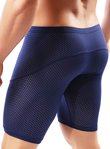 MIZOK Mens Jammer Swimsuit Bodybuilding Tight Gym Workout Shorts (Navy Blue,US M/Tag L)
